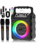 Karaokemaskin med 2 trådlösa karaokemikrofoner, bärbar Bluetooth